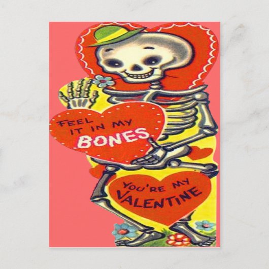 Skeleton Herz-Halloween Vintager Valentine Feiertagspostkarte (Vorderseite)