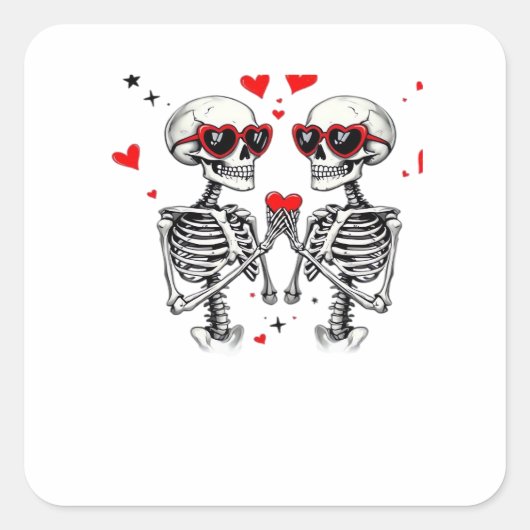Skeleton Herz Hände für Trends Quadratischer Aufkleber (Vorderseite)