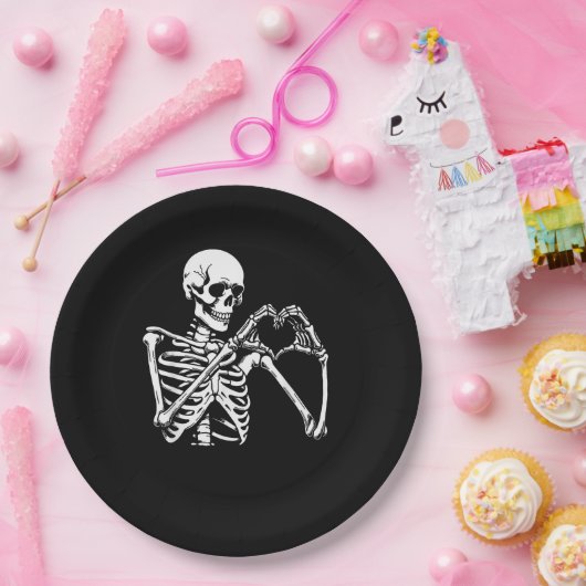 Skeleton Herz Hände unterzeichnen Halloween Kostüm Pappteller (Party)