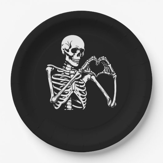 Skeleton Herz Hände unterzeichnen Halloween Kostüm Pappteller (Vorderseite)
