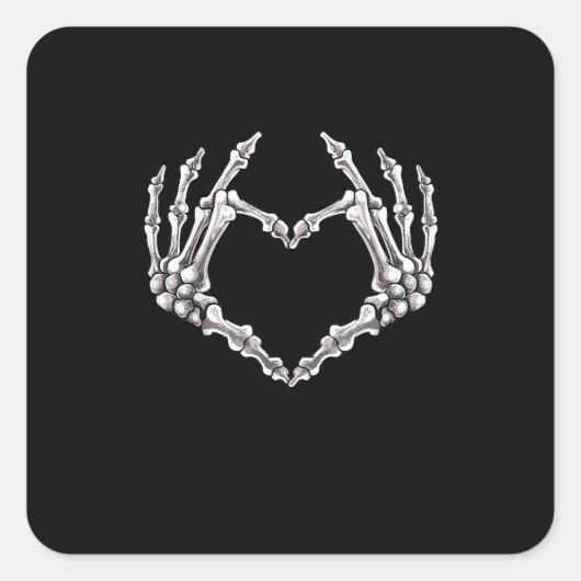 Skeleton Herz und Hände gotische Halloween-Kostüme Quadratischer Aufkleber (Vorderseite)