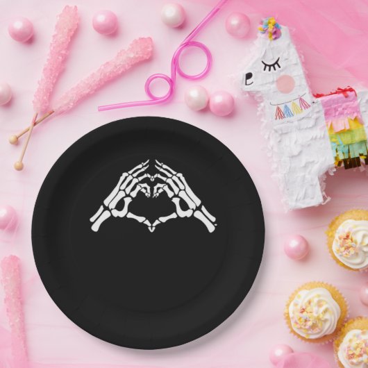 Skeleton Herz und Hände unterzeichnen Pappteller (Party)