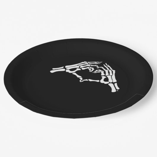 Skeleton Herz und Hände unterzeichnen Pappteller (Schrägansicht)