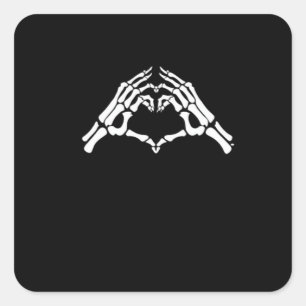 Skeleton Herz und Hände unterzeichnen Quadratischer Aufkleber