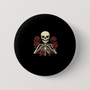 Skeleton Herzhandschuhe mit Rote Rosen - Romantisc Button