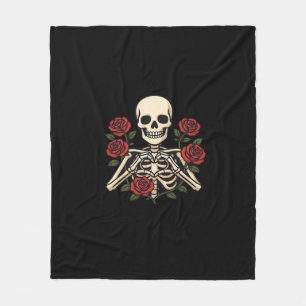Skeleton Herzhandschuhe mit Rote Rosen - Romantisc Fleecedecke