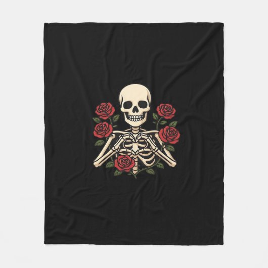 Skeleton Herzhandschuhe mit Rote Rosen - Romantisc Fleecedecke (Vorderseite)