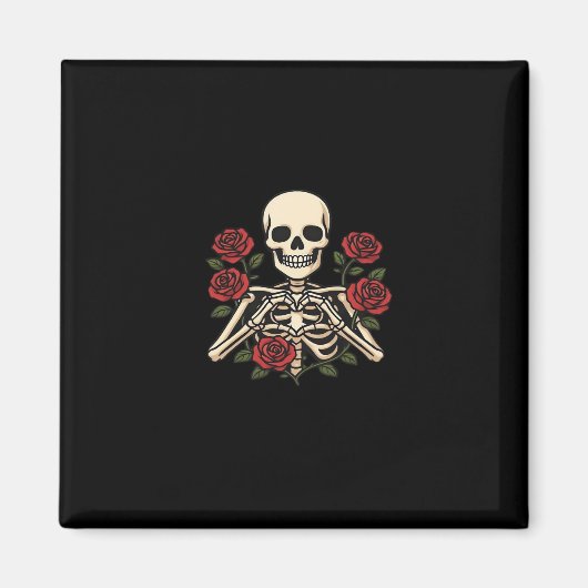 Skeleton Herzhandschuhe mit Rote Rosen - Romantisc Magnet (Vorne)