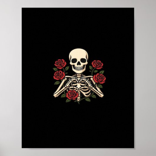 Skeleton Herzhandschuhe mit Rote Rosen - Romantisc Poster (Vorne)