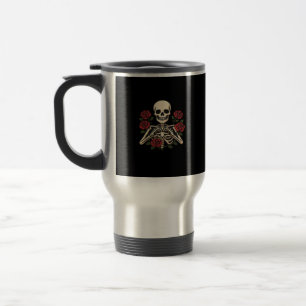 Skeleton Herzhandschuhe mit Rote Rosen - Romantisc Reisebecher