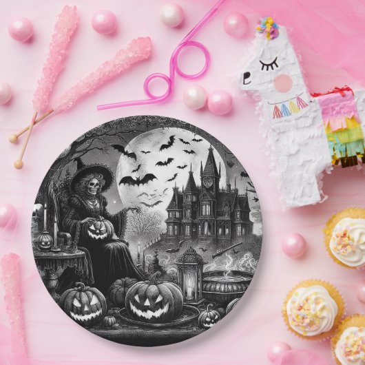 Skeleton Hexch Pumpkin Pappteller (Party)