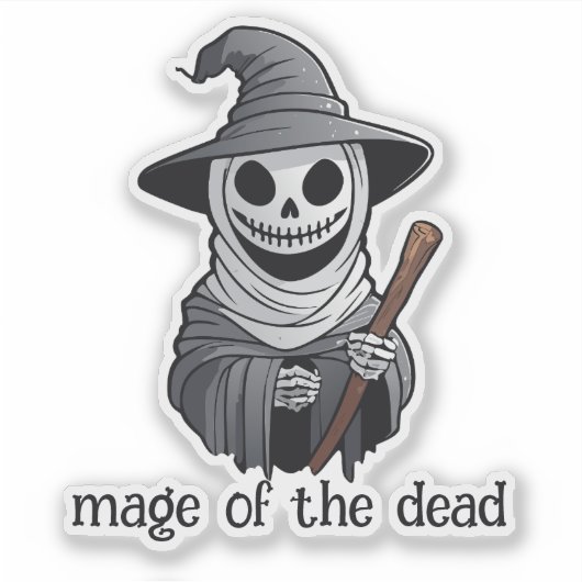 Skeleton Hexe Holding a Wand Aufkleber (Vorderseite)