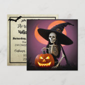 Skeleton Hexe mit Pumpkin-Halloween-Party Einladung (Vorne/Hinten)