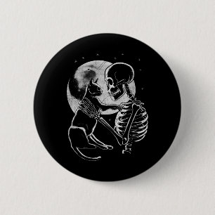Skeleton Holding a Cat Funny Halloween Männer Frau Button