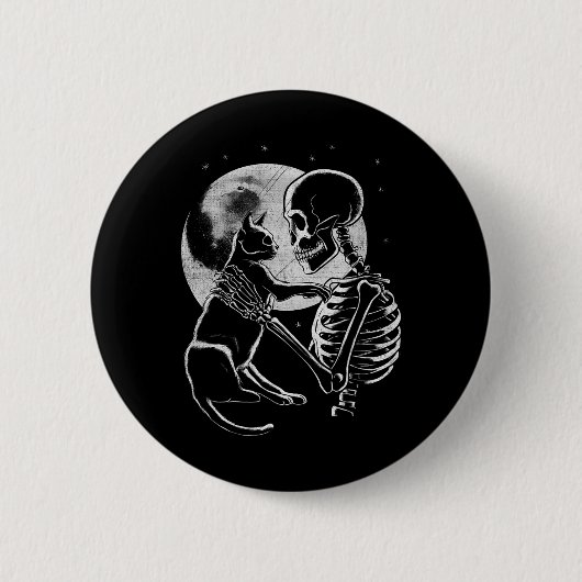 Skeleton Holding a Cat Funny Halloween Männer Frau Button (Vorderseite)