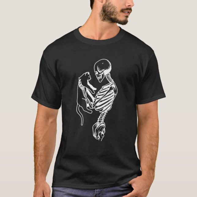 Skeleton Holding Cat | Cat Lady Gift | Cat Mama T-Shirt (Vorderseite)