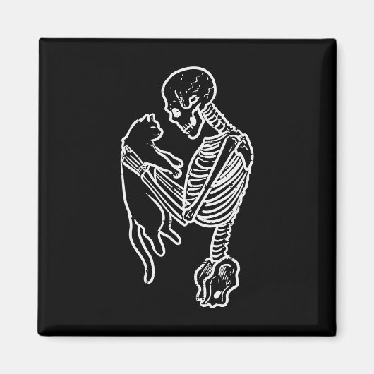Skeleton Holding Cat Fun Halloween Kostüm Männer W Magnet (Vorne)