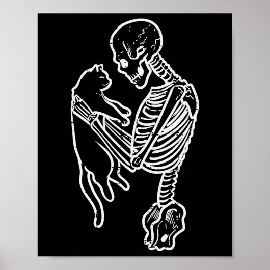 Skeleton Holding Cat Fun Halloween Kostüm Männer W Poster (Vorne)
