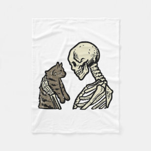Skeleton Holding Cat Fun Halloween Schädelmännchen Fleecedecke