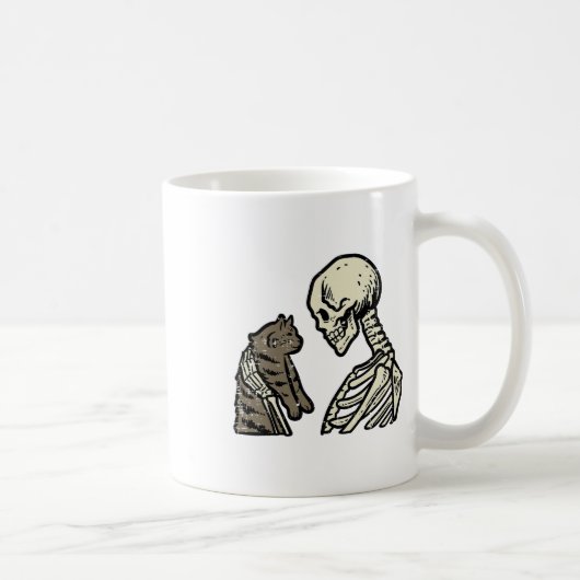 Skeleton Holding Cat Fun Halloween Schädelmännchen Kaffeetasse (Rechts)