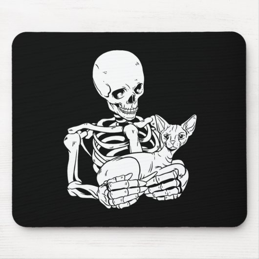 Skeleton Holding Cat Funny Halloween Skull Sphynx Mousepad (Vorne)