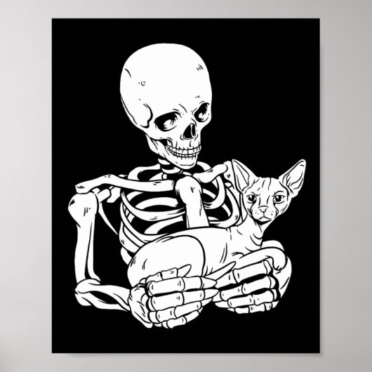 Skeleton Holding Cat Funny Halloween Skull Sphynx Poster (Vorne)