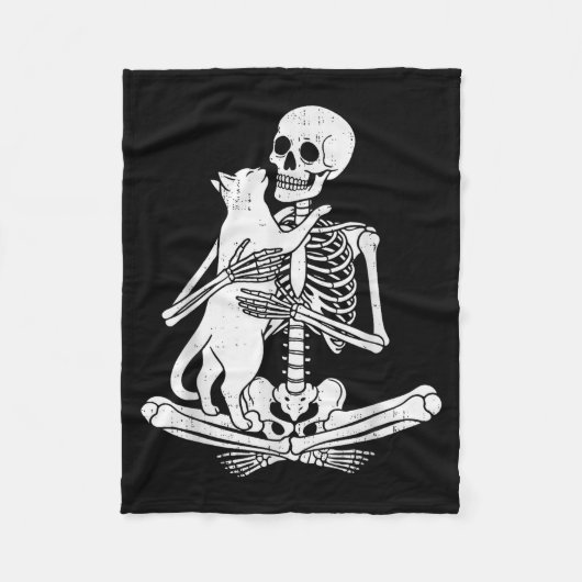 Skeleton Holding Cat Funny Soky Halloween Meow Kit Fleecedecke (Vorderseite)
