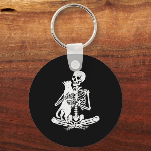 Skeleton Holding Cat Funny Soky Halloween Meow Kit Schlüsselanhänger (Vorderseite)