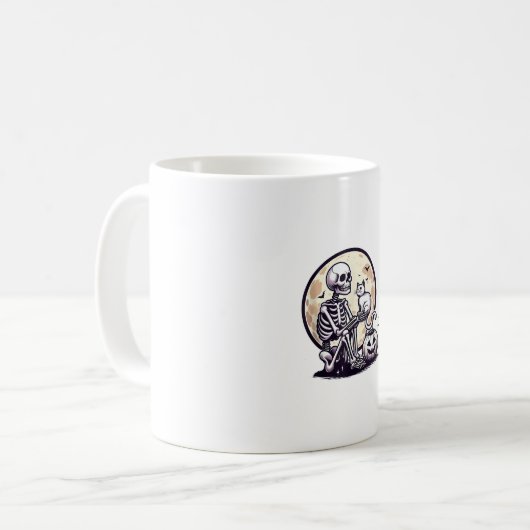Skeleton Holding Cat Skull Kitty Niedlich Goth Hal Kaffeetasse (Vorderseite Links)