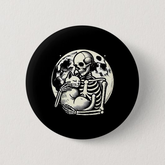 Skeleton Holding Cat Spooky Skull Halloween Gothic Button (Vorderseite)