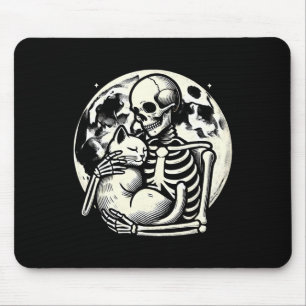 Skeleton Holding Cat Spooky Skull Halloween Gothic Mousepad