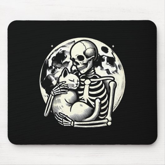 Skeleton Holding Cat Spooky Skull Halloween Gothic Mousepad (Vorne)