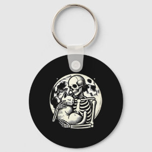 Skeleton Holding Cat Spooky Skull Halloween Gothic Schlüsselanhänger