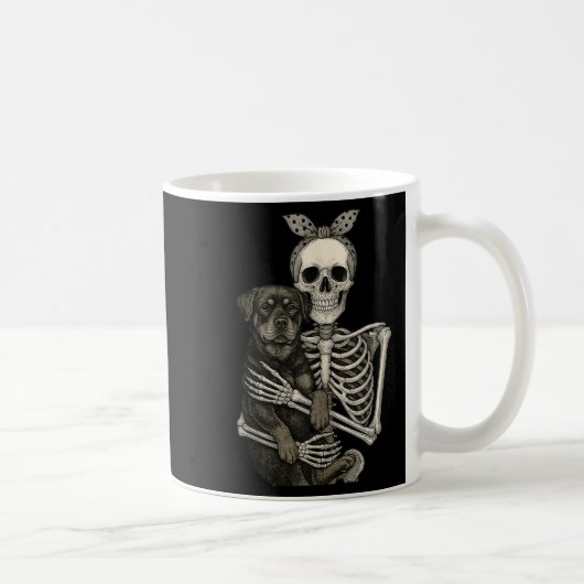 Skeleton Holding Rottweiler Dog Funny Lazy Hallowe Kaffeetasse (Rechts)