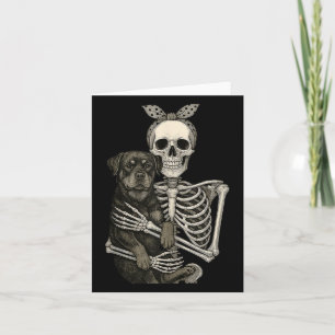 Skeleton Holding Rottweiler Dog Funny Lazy Hallowe Karte