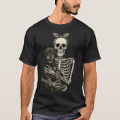 Skeleton Holding Rottweiler Dog Lazy Halloween T-Shirt (Vorderseite)