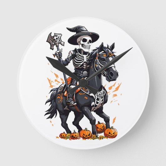 Skeleton Horse Rider Runde Wanduhr (Vorderseite)