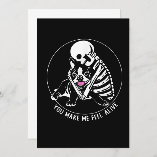 SKELETON HUG BOSTON TERRIER, SIE MACHEN MICH LEBEN ANKÜNDIGUNG (Vorne/Hinten)