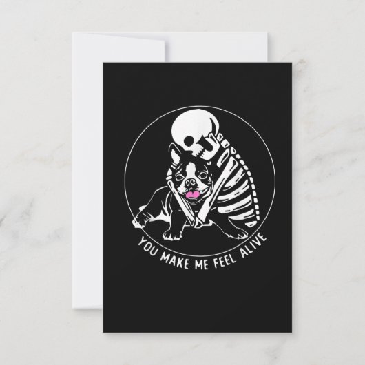 SKELETON HUG BOSTON TERRIER, SIE MACHEN MICH LEBEN RSVP KARTE (Vorderseite)