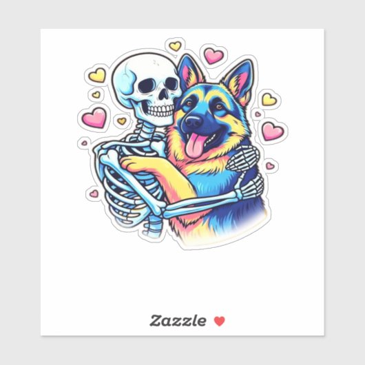 Skeleton Hugging a German Shepherd � Unique Gothic Aufkleber (Blatt)
