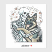 Skeleton Hugging a German Shepherd � Unique Gothic Aufkleber (Blatt)