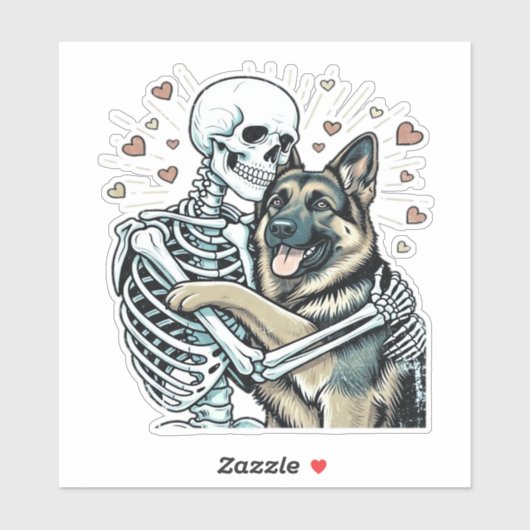 Skeleton Hugging a German Shepherd � Unique Gothic Aufkleber (Blatt)