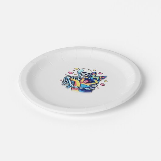 Skeleton Hugging a German Shepherd � Unique Gothic Pappteller (Schrägansicht)