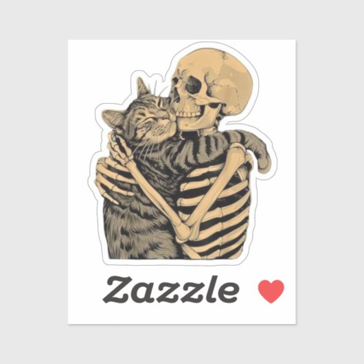 Skeleton Hugging Cat – Cute Gothic Cat Lover Gift Aufkleber (Blatt)