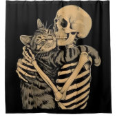 Skeleton Hugging Cat – Cute Gothic Cat Lover Gift Duschvorhang (Vorderseite)