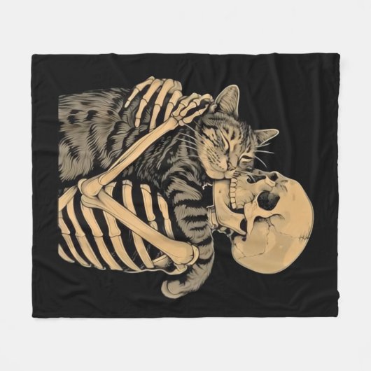  Skeleton Hugging Cat – Cute Gothic Cat Lover Gift Fleecedecke (Vorderseite (Horizontal))