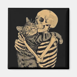  Skeleton Hugging Cat – Cute Gothic Cat Lover Gift Magnet
