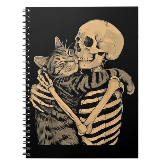 Skeleton Hugging Cat – Cute Gothic Cat Lover Gift Notizblock (Vorderseite)
