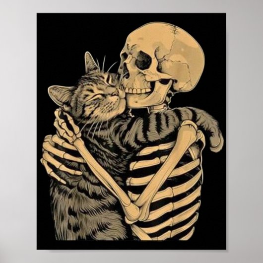Skeleton Hugging Cat – Cute Gothic Cat Lover Gift Poster (Vorne)