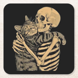 Skeleton Hugging Cat – Cute Gothic Cat Lover Gift Rechteckiger Pappuntersetzer